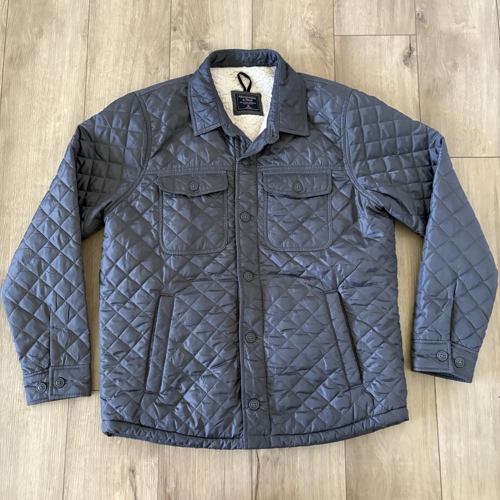 Abercrombie Fitch Diamond Quilted Barn Jacket Men XL Gray Fleece Lined‎